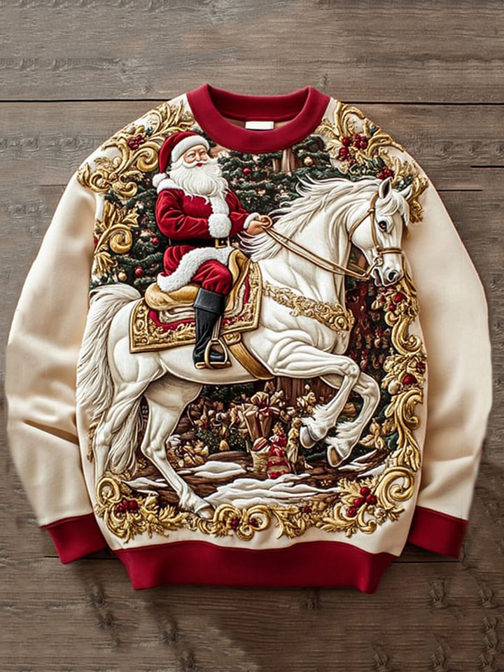 Men's Christmas Santa Claus On Horseback Art Print Casual Sweatshirt