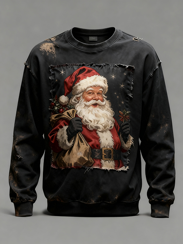 Men's Santa Claus Retro Christmas Pattern Art Print Casual Sweatshirt