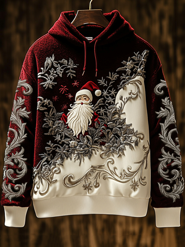 Men's Christmas Santa Claus Botanical Hooded Sweatshirt