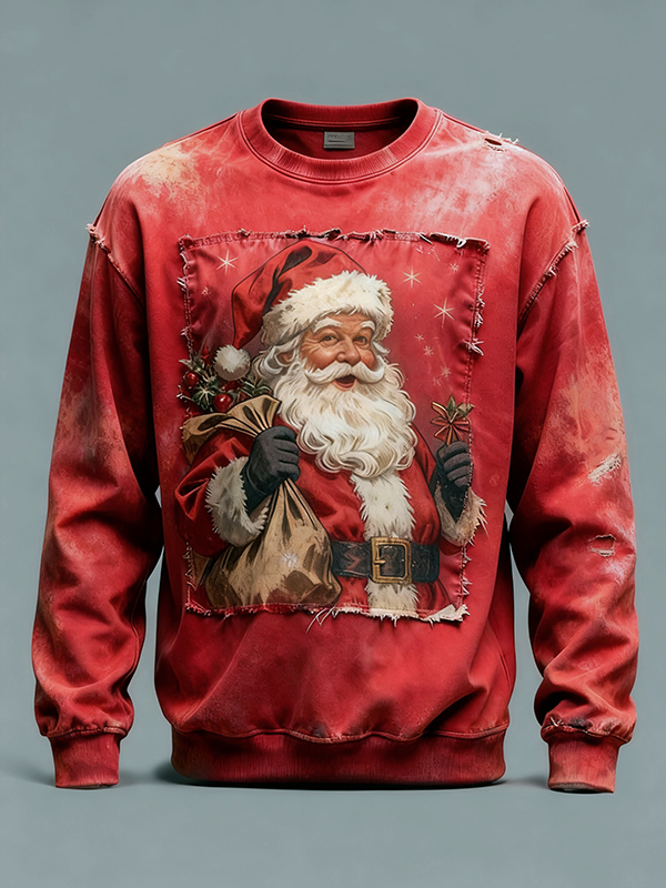 Men's Santa Claus Retro Christmas Pattern Art Print Casual Sweatshirt