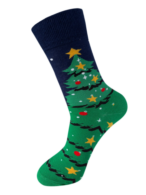 Christmas Elements Cartoon Snowman Santa Claus Elk Print Crew Socks