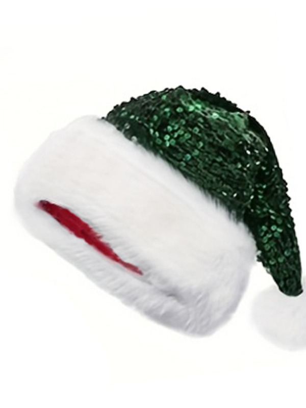 Christmas Sequin Faux Fur Trim Pom-Pom Santa Hat