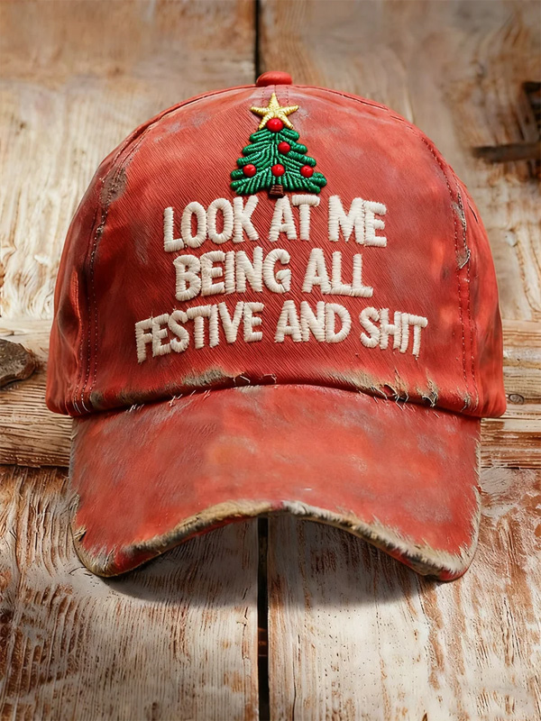 Men's Christmas Tree Look At Me Being All Festive And Shit Print Baseball Cap
