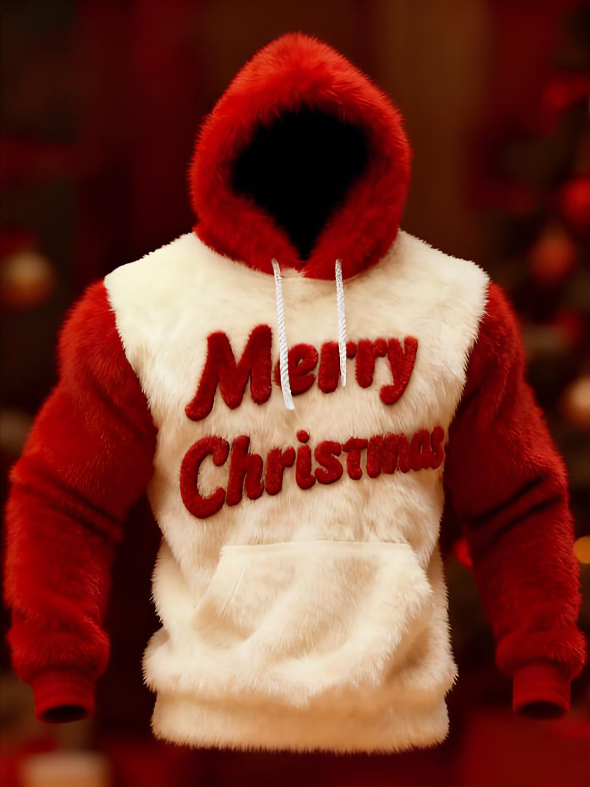 Men's Merry Christmas Print Casual Flannel Hoodie