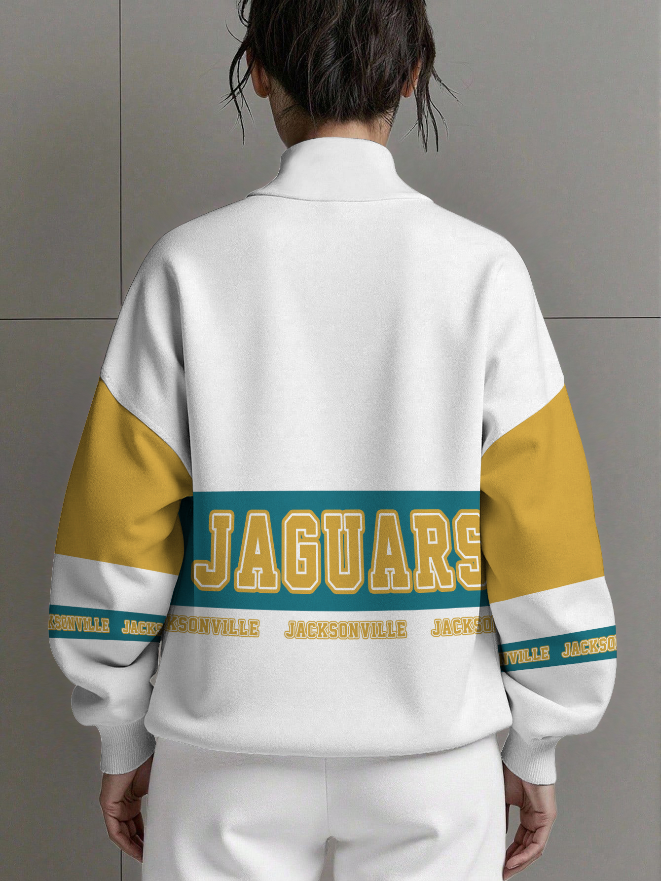 Jacksonville Jaguars  Women Plain Color Zip Up Long Sleeve Sweatshirt