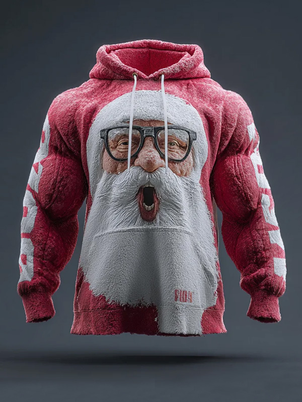 Men's Santa Claus With Glasses Painting Print Hoodie