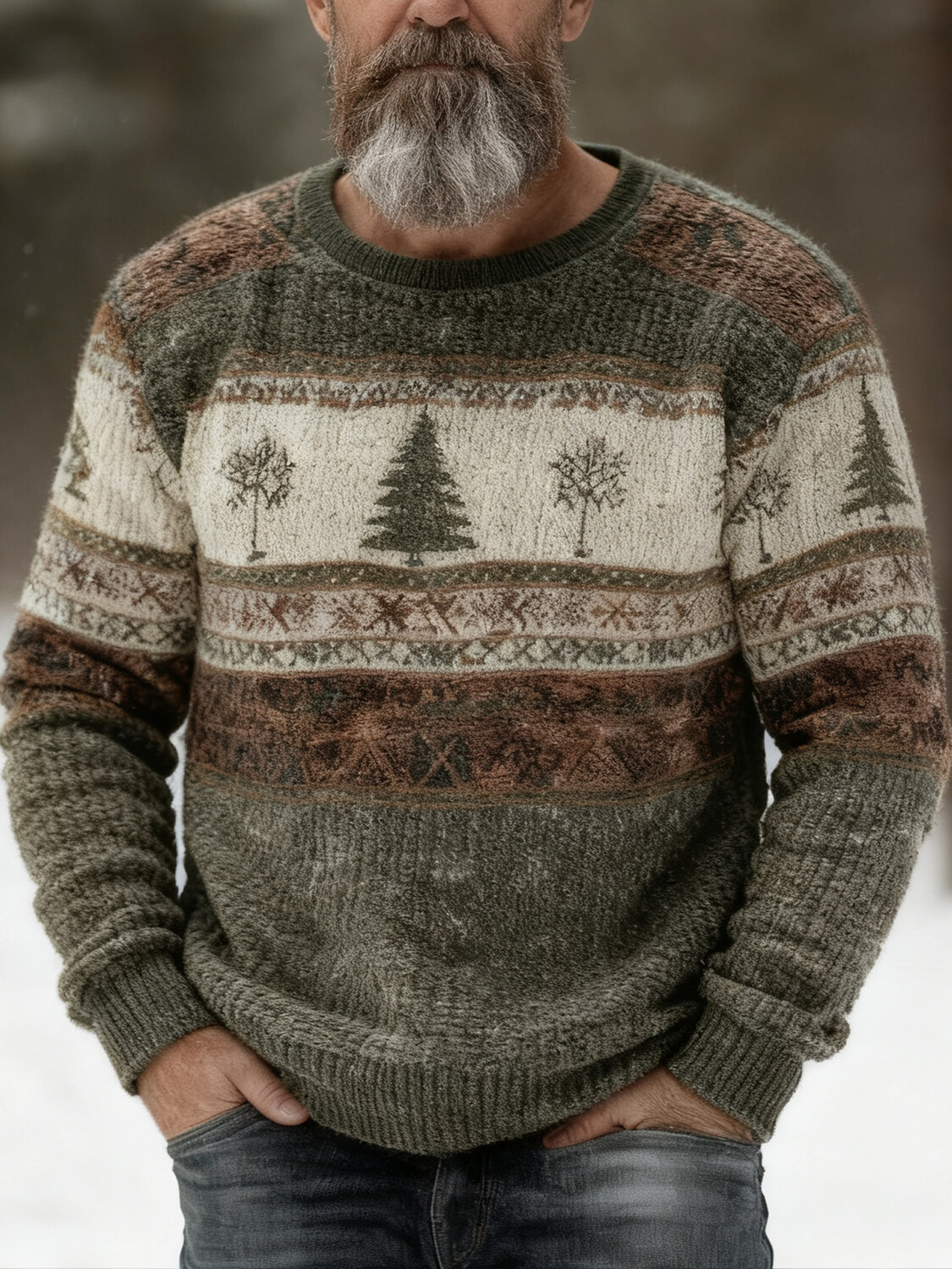 Men's Christmas Tree Geometric Art Print Knit Sweatshirt