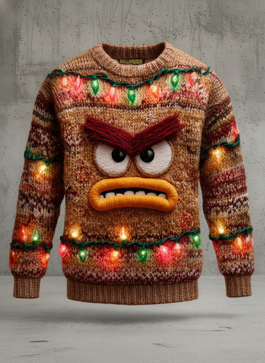 Women's Christmas Lights And The Big-Eyed Monster Art Print Knit Sweatshirt