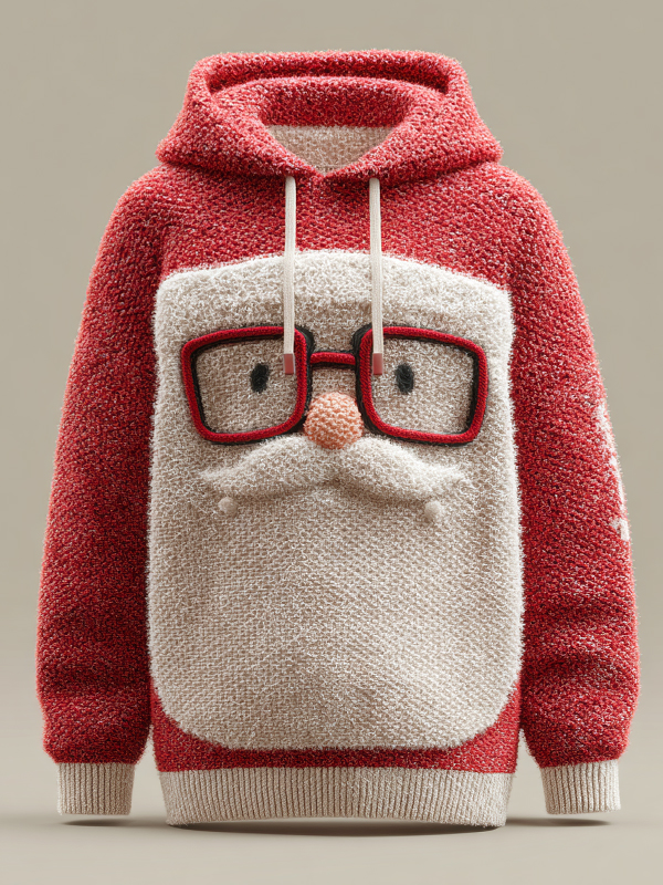 Women's Santa Claus Wearing Glasses Print Knit Hoodie