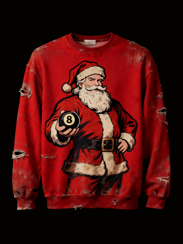 Men's Santa Claus Billiards No. 8 Art Print Casual Sweatshirt