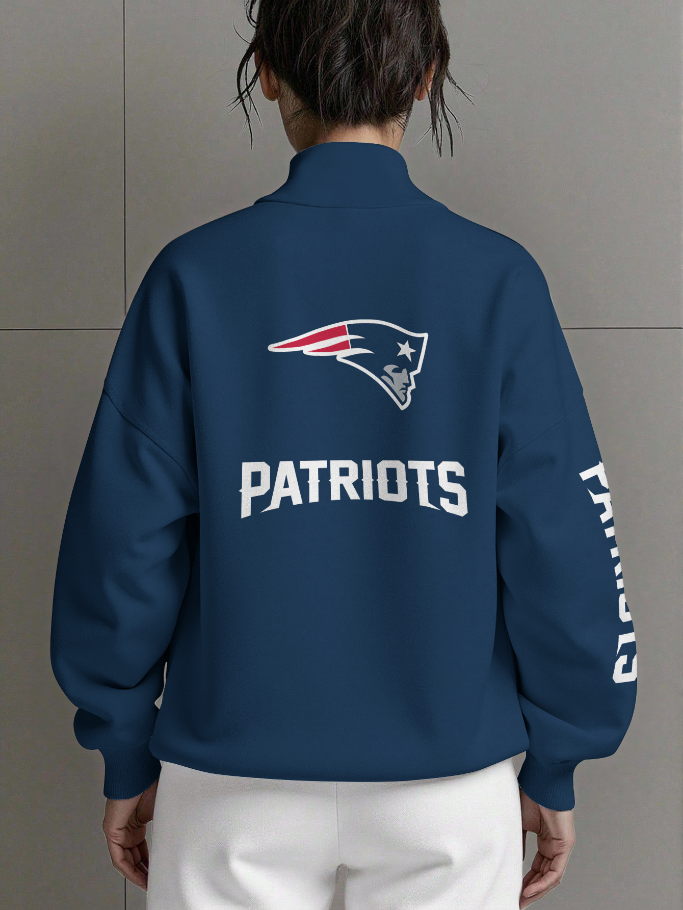New England Patriots Women Plain Color Zip Up Long Sleeve Sweatshirt