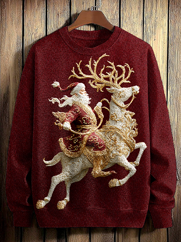 Men's Christmas Santa Claus And Reindeer Print Casual Sweatshirt