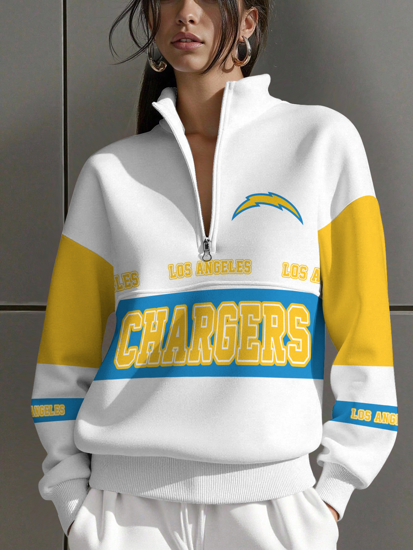 Los Angeles Chargers  Women Plain Color Zip Up Long Sleeve Sweatshirt