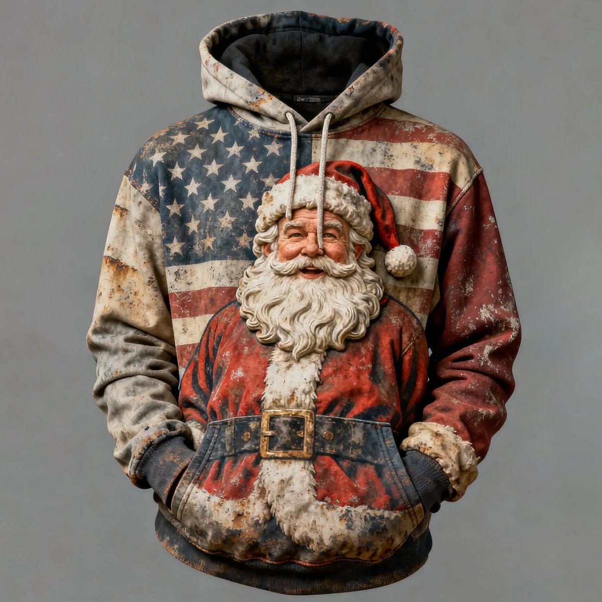 Men's USA Stars And Stripes Santa Claus Print Casual Hoodie