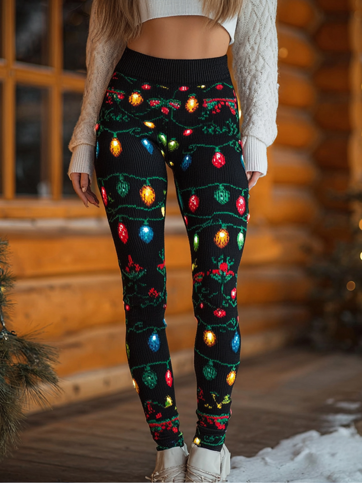 Women's Christmas Lights Print Casual Leggings