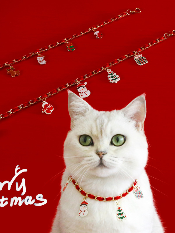 Christmas Colourful Bead Bow Elk Wreath Bell Pendant Pet Choker Accessories