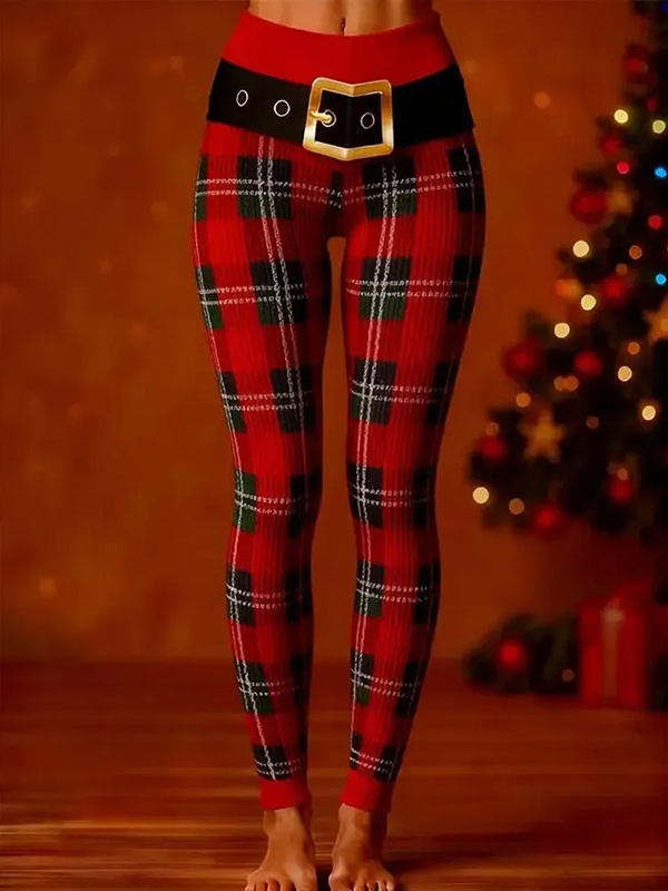Women's Christmas Plaid Art Print Leggings