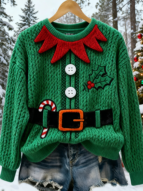 Women's Fun Christmas Decorations Art Print Knit Sweatshirt