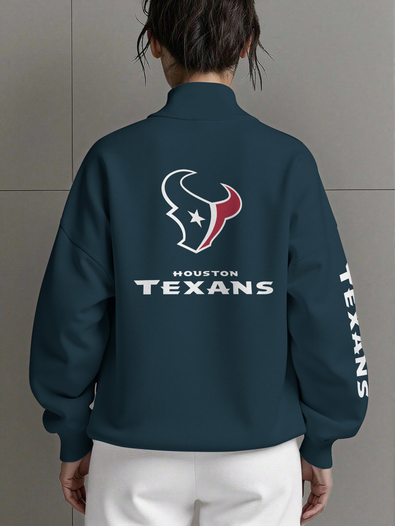 Houston Texans  Women Plain Color Zip Up Long Sleeve Sweatshirt
