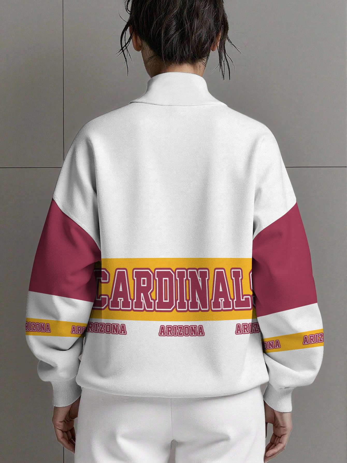 Arizona Cardinals  Women Plain Color Zip Up Long Sleeve Sweatshirt