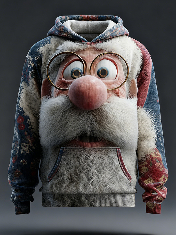 Men'S Fun Santa Claus Faces Christmas Art Print Hoodie