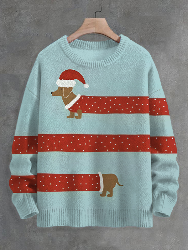 Men's Funny Dachshund With Christmas Suit Art Print Knit Sweatshirt