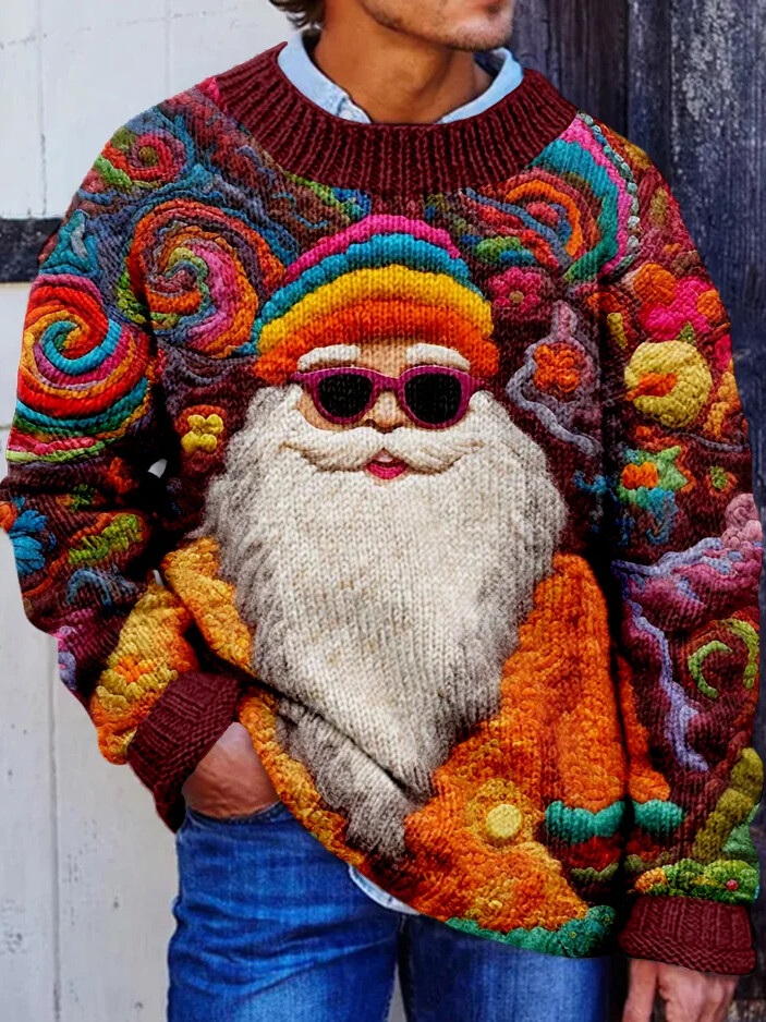Men's Christmas Santa Claus All Over Print Knit Sweatshirt