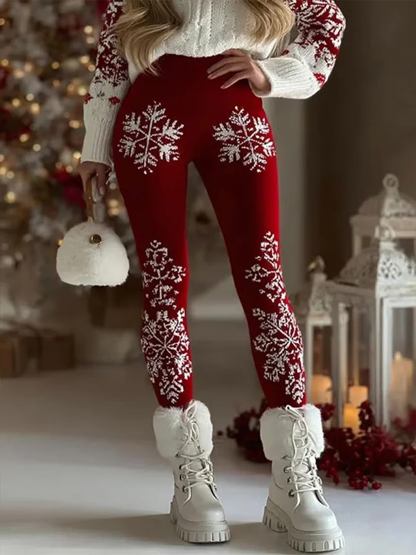 Women's Christmas Snowflake Print High Waist Leggings