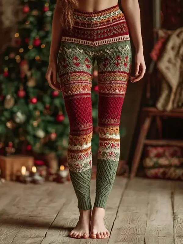 Women's Retro Christmas Patterns Art Print Leggings