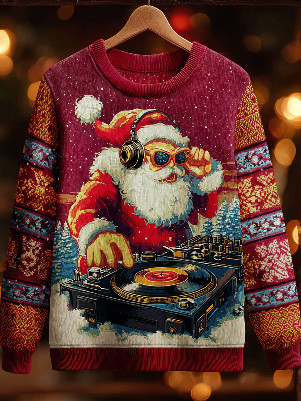 Men's Hip-hop Santa Christmas DJ Print Cozy Sweatshirt