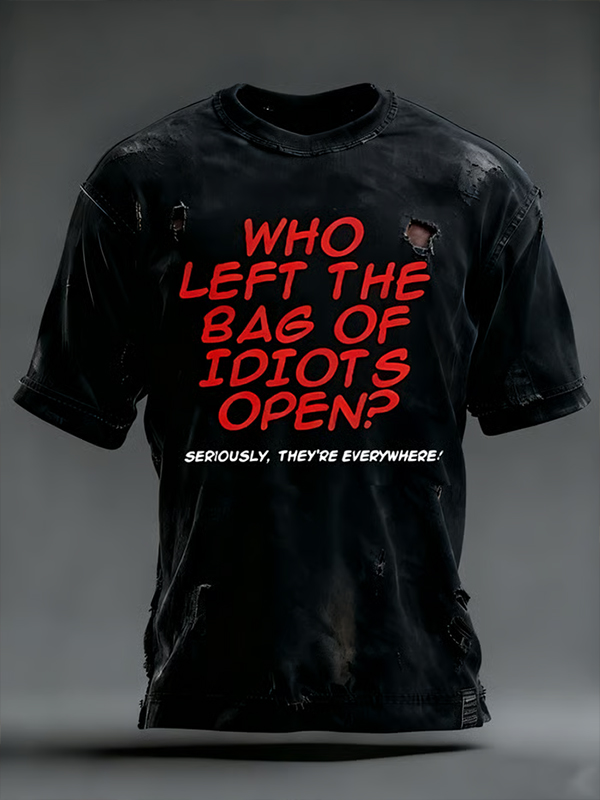 Men's Who Left The Bag Of Idiots Open Seriously Merry Christmas Art Print T-Shirt
