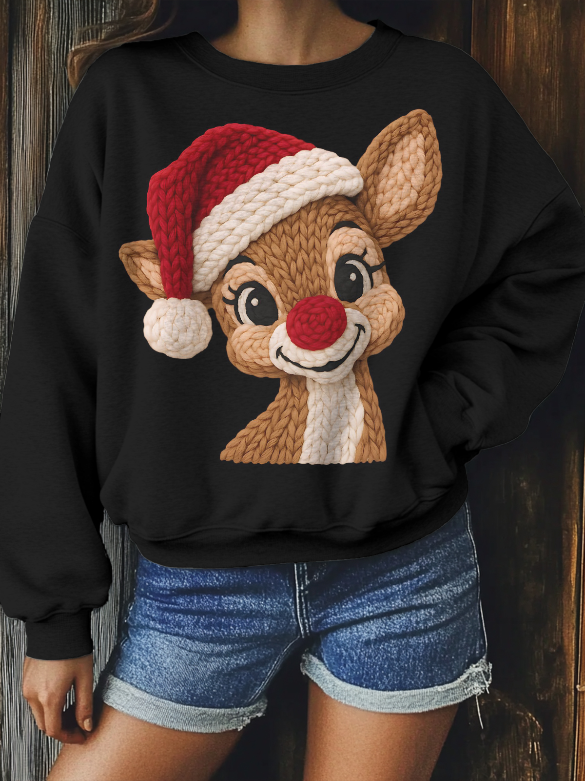 Women's Christmas Hat Deer Graphic Print Sweatshirt