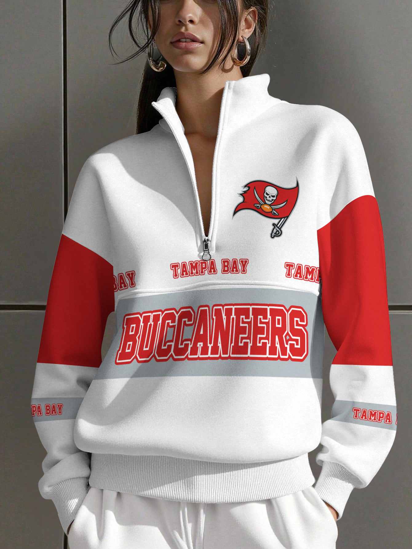 Tampa Bay Buccaneers  Women Plain Color Zip Up Long Sleeve Sweatshirt