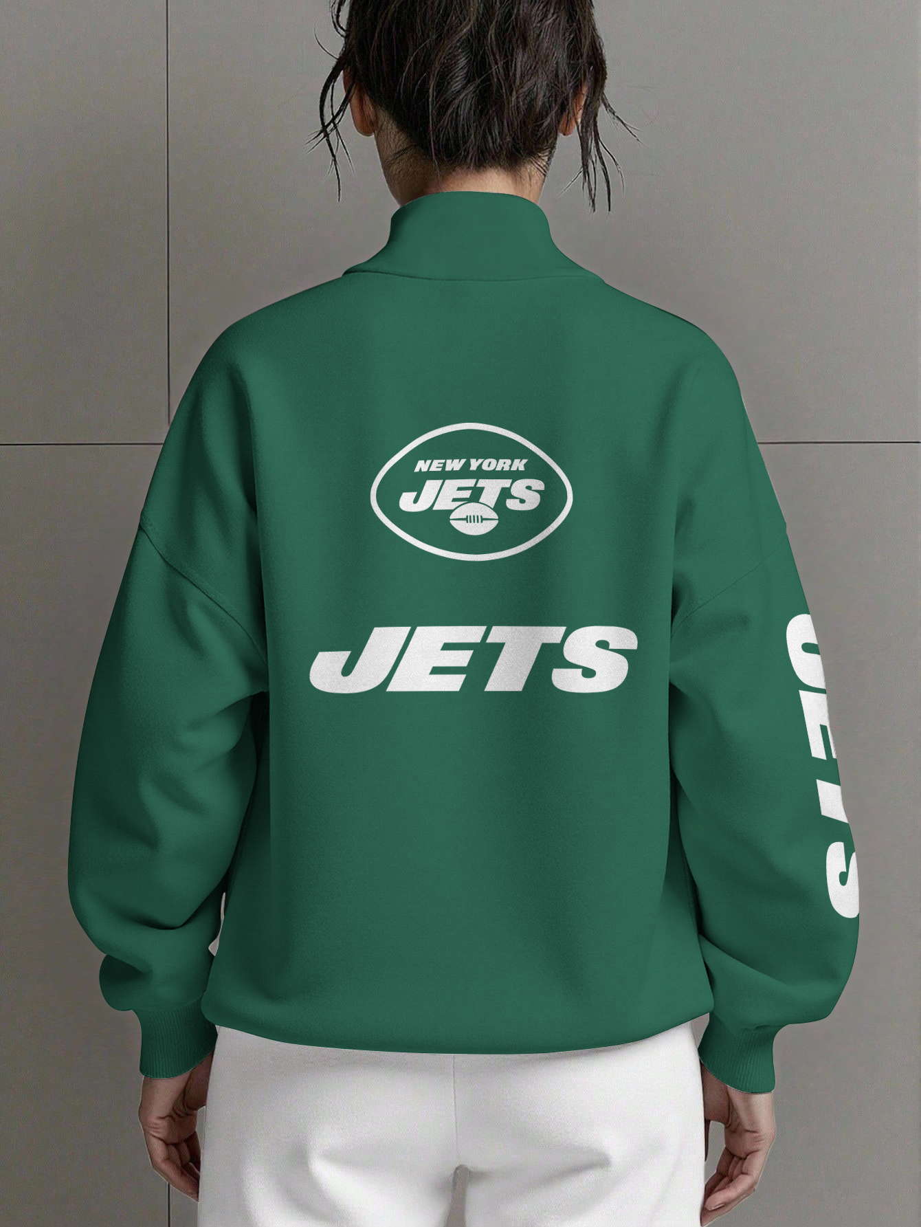 New York Jets  Women Plain Color Zip Up Long Sleeve Sweatshirt