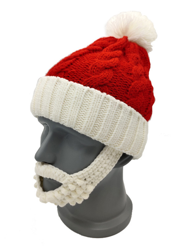 Christmas Red White Knitted Tapered Santa Beanie Hat