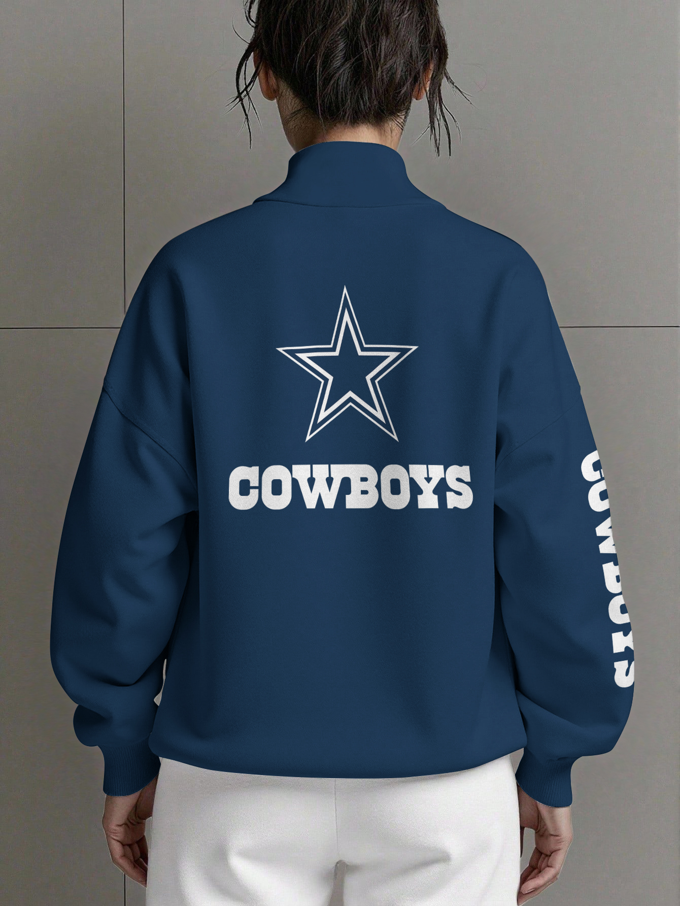 Dallas Cowboys  Women Plain Color Zip Up Long Sleeve Sweatshirt