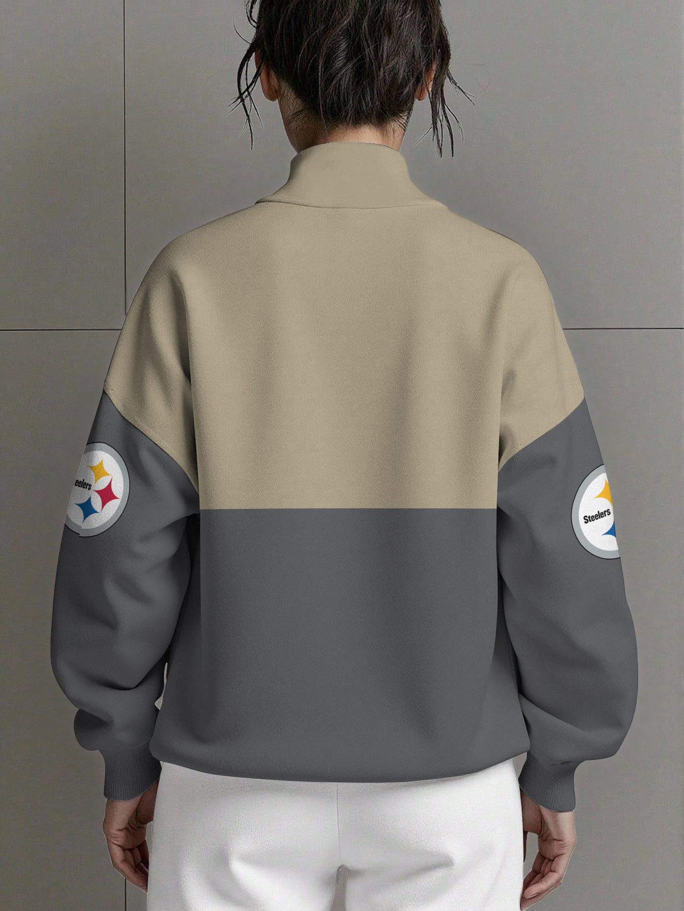 Pittsburgh Steelers  Women Plain Color Zip Up Long Sleeve Sweatshirt