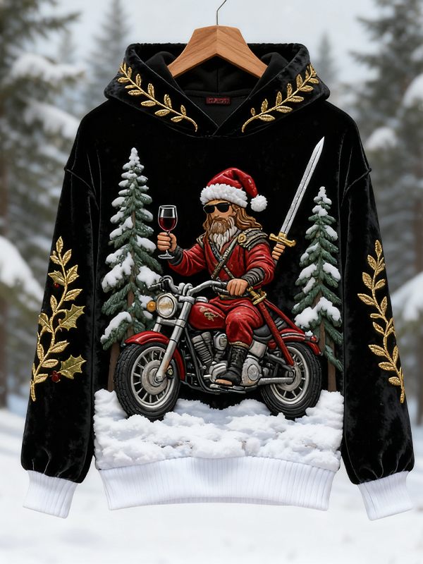 Men's Christmas Jesus Riding A Motorcycle Print Casual Hoodie
