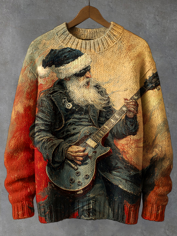 Men's Rock Christmas Punk Santa Claus Print Knit Sweatshirt