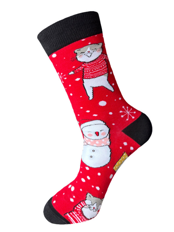 Christmas Elements Cartoon Snowman Santa Claus Elk Print Crew Socks