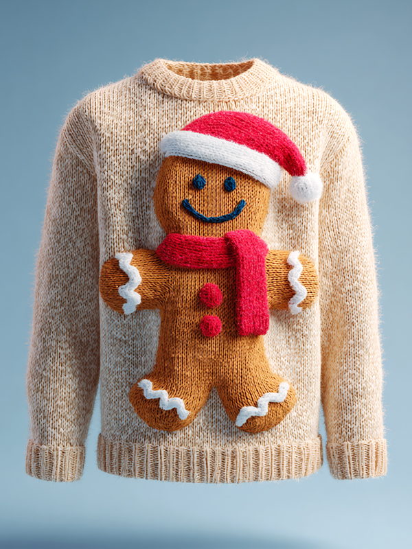 Women's Christmas Gingerbread Man Art Print Knit Sweatshirt