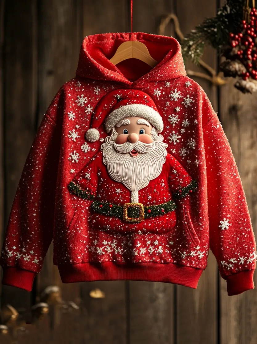 Men's Christmas Santa Claus Snowflakes Print Casual Hoodie