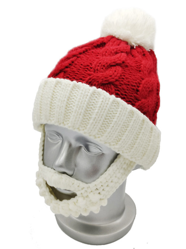 Christmas Red White Knitted Tapered Santa Beanie Hat