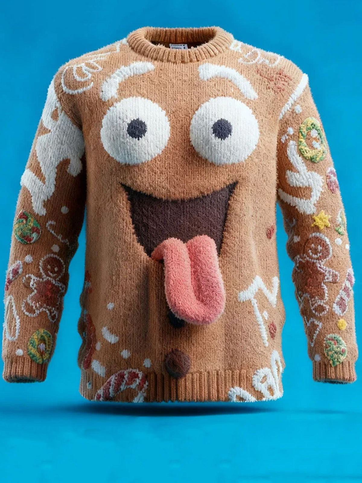 Men's Funny Gingerbread Man Print Knit Sweatshirt