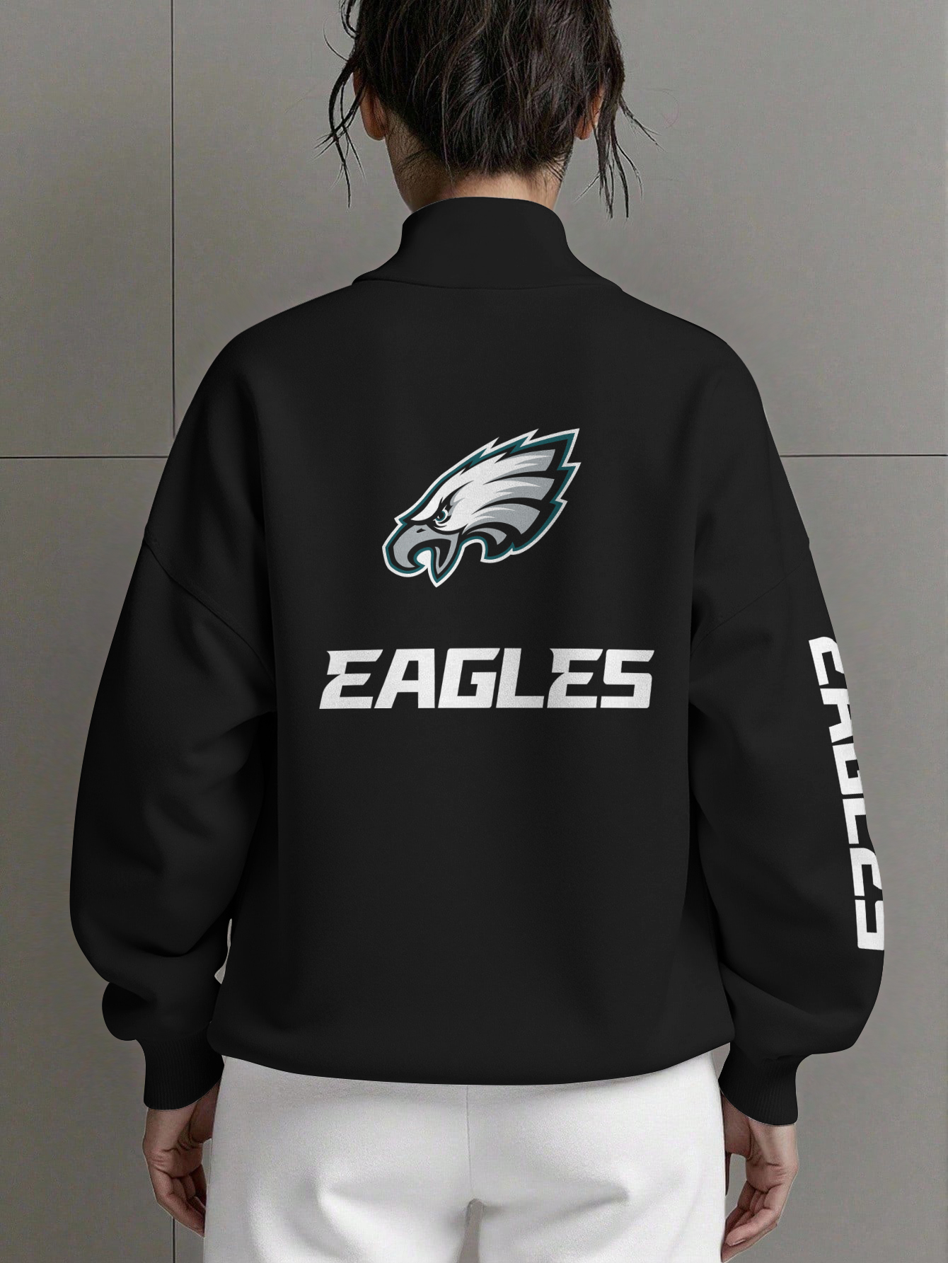 Philadelphia Eagles   Women Plain Color Zip Up Long Sleeve Sweatshirt