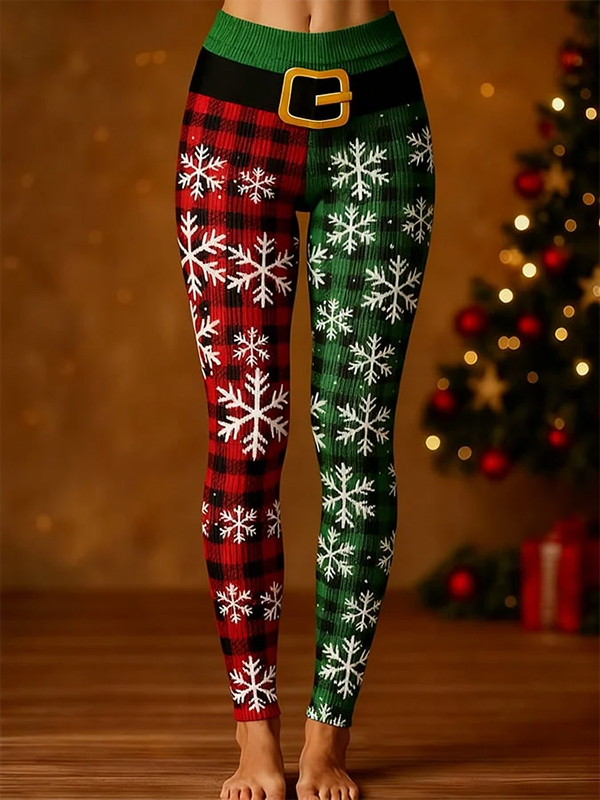 Women's Christmas Snowflake Plaid Art Print Leggings