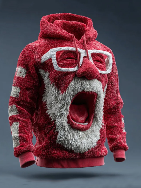 Men's Christmas 3D Santa Face Print Knit Hoodie