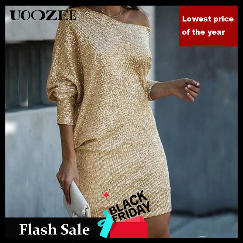Women A-line Loose Asymmetric Sequined Solid Color One-shoulder Mini Dresses Short Dresses Summer Multicolor Polyester Casual Wear Basic birthday outfit elegantoutfits
