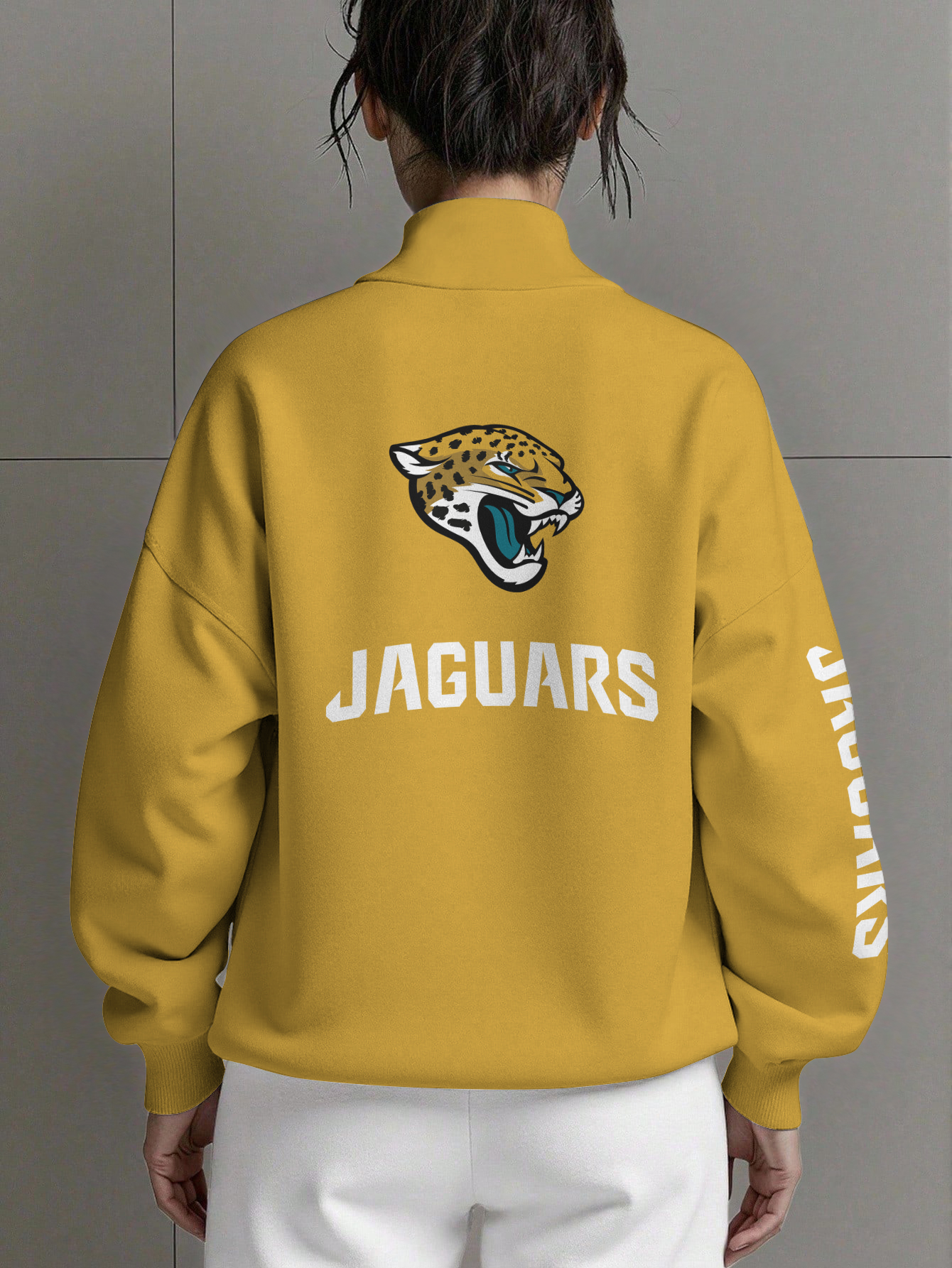 Jacksonville Jaguars Women Plain Color Zip Up Long Sleeve Sweatshirt