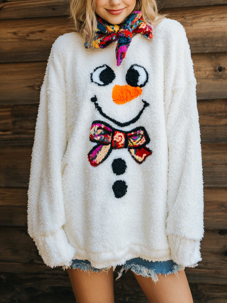 Women's Cute Snowman Art Print Knit Sweatshirt